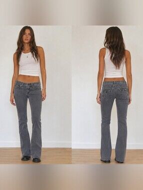 London Jean Gray Corduroy Pants Low Rise Flare Leg Stretch Size 6 retro y2k